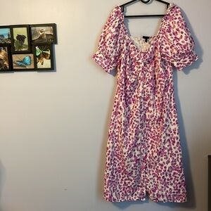Who What Wear Linen Rayon Violet Purple Cream Animal Print Dress size XL